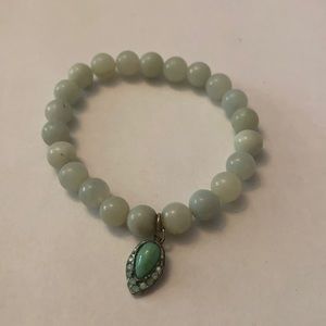Women’s Green Beaded Stretch Bracelet with Charm